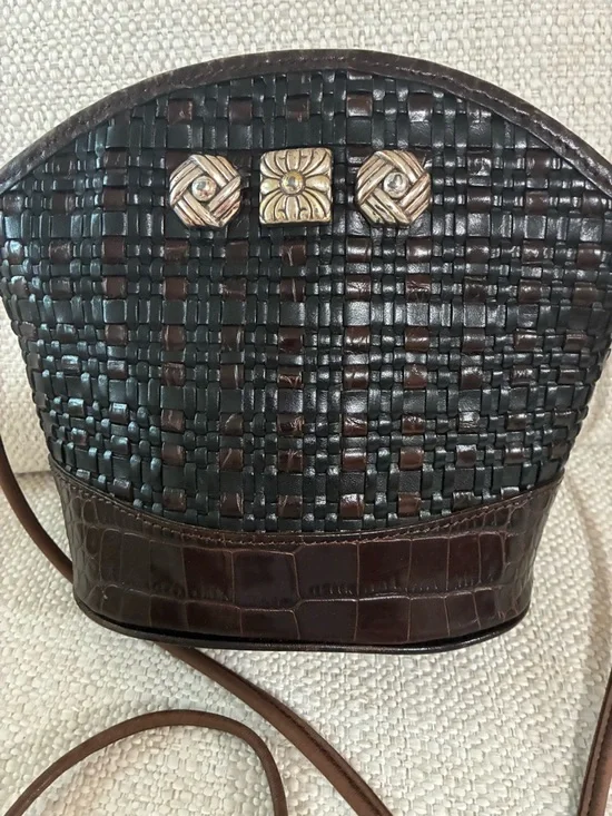 Brighton EUC Vintage Black & Brown woven/Leather Crossbody Bag - Picture 3 of 13